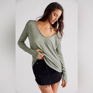 Free People We The Free Sage Green Long Sleeve Relaxed Fit Shirt Size Large